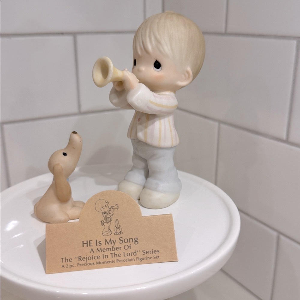 Precious Moments Figurine | Vintage 1984 | “He Is My Song” | Boy with Dog